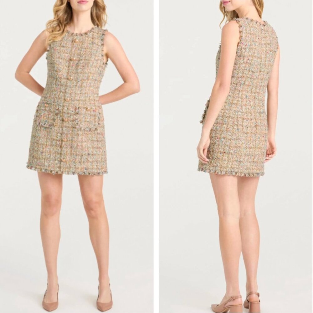 NWT Cinq a Sept 5a7 Adeline Boucle Randi Sleeveless Min Dress Ochre Multi